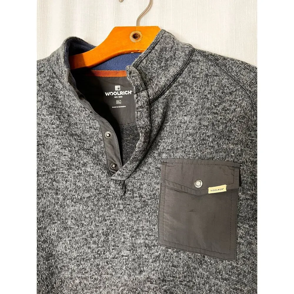 Woolrich Mens XL Quarter Snap Heather Charcoal Gray Fleece Pullover Sweater